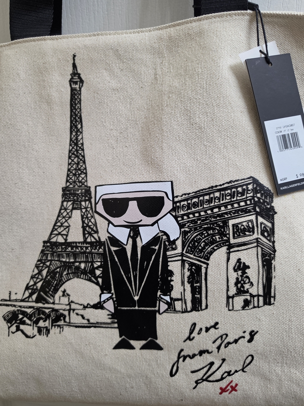 Karl Lagerfeld Canvas Paris Tote in Cream and Black